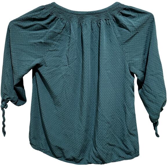 Dressbarn Top Women Plus 1X Green Bohemian Peasant Prairie Cottage Earthy Henley - Picture 3 of 8